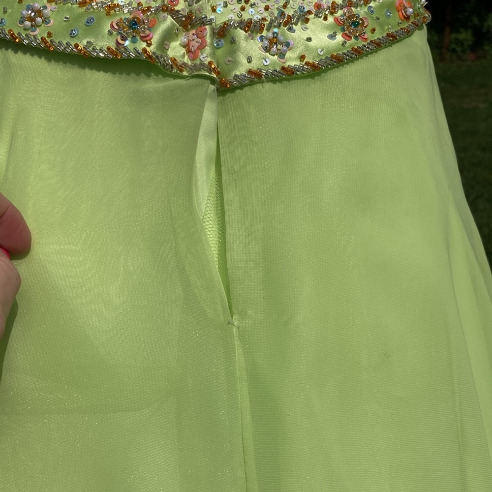 Tiffany Designs key lime green formal beaded halter gown labeled 8 but is 4 - Picture 7 of 12